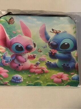 Cute Stitch Pouch with Pink & Blue Characters